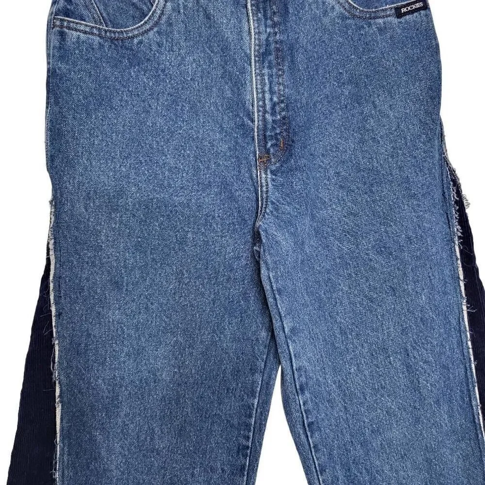 New Authentic Rockies Jeanswear Wide Leg High Rise Corduroy Side Panels Jeans Si